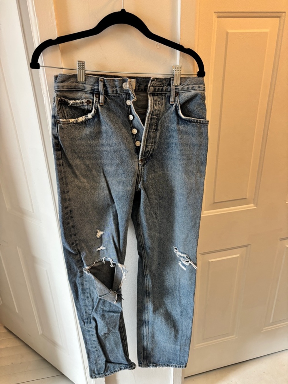 Agolde 90’s Women's Straight Leg Distressed Jeans in Vintage Blue
